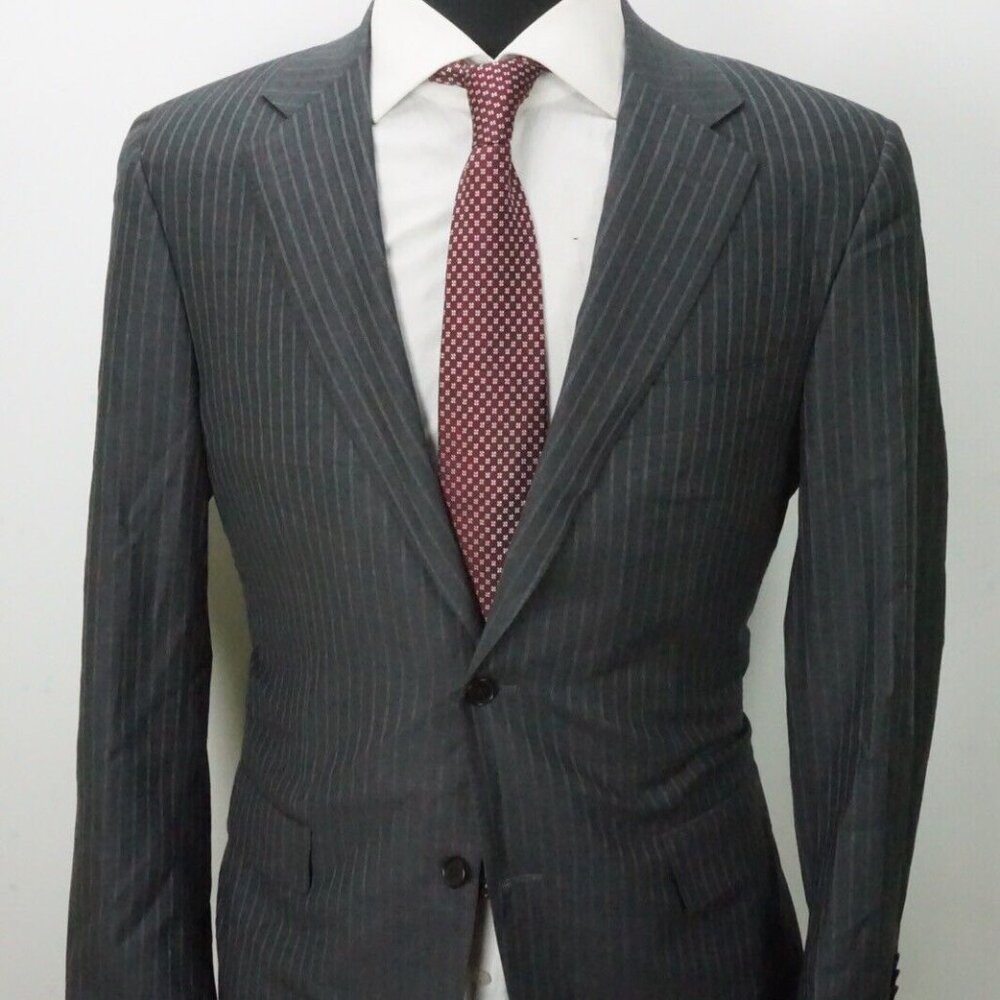 Canali 1934 CURRENT Gray Blue Striped 100% Wool 2 Pc Suit Jacket Pants Sz 42R - Picture 3 of 11